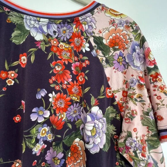 Johnny Was Los Angeles Size L • Purple Floral Contrast Sleeve Tunic Top - Picture 6 of 6